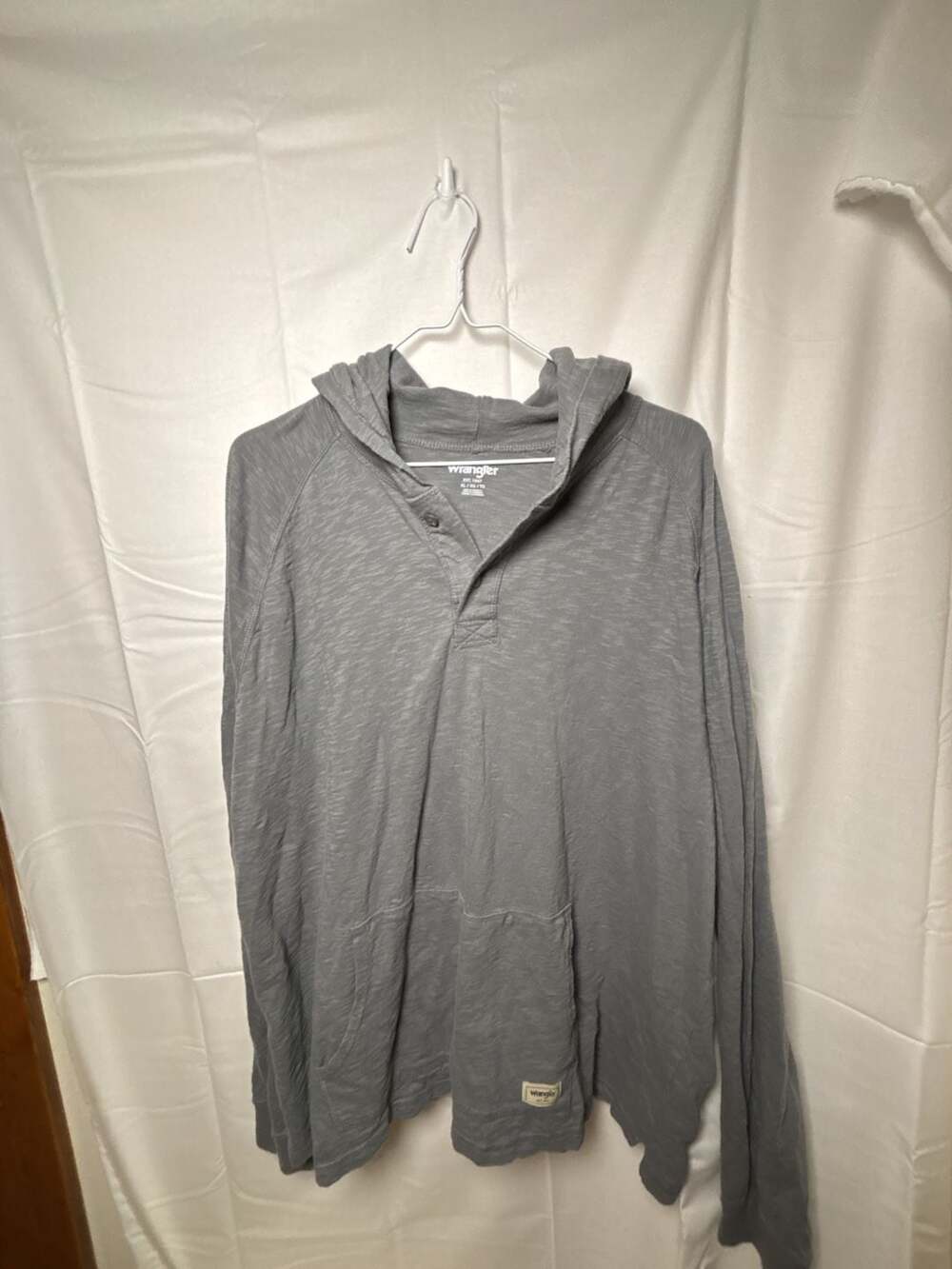 Wrangler Mens Gray Long Sleeve Button-Neck Hooded Pullover Hoodie Sweatshirt Siz